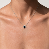 Black Onyx Clover Necklace - Four Leaf Clover Pendant - Dainty Modern Jewelry