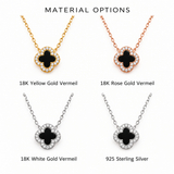 Black Onyx Clover Necklace - Four Leaf Clover Pendant - Dainty Modern Jewelry