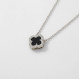 Black Onyx Clover Necklace - Four Leaf Clover Pendant - Dainty Modern Jewelry
