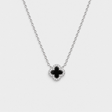Black Onyx Clover Necklace - Four Leaf Clover Pendant - Dainty Modern Jewelry