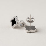 Onyx Clover Stud Earrings - Black Onyx Studs - Four Leaf Clover Studs
