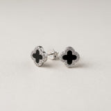Onyx Clover Stud Earrings - Black Onyx Studs - Four Leaf Clover Studs
