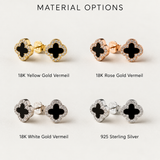 Onyx Clover Stud Earrings - Black Onyx Studs - Four Leaf Clover Studs