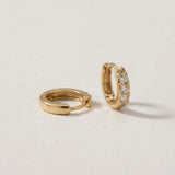 14K Gold Diamond Huggies - Solid Gold Natural Diamond Earrings - Dainty Hoop Sparkling Earrings