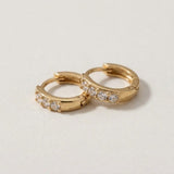 14K Gold Diamond Huggies - Solid Gold Natural Diamond Earrings - Dainty Hoop Sparkling Earrings