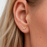 Solid 14k Gold Diamond Butterfly Stud Earrings - 0.01 CTW Natural Diamond - April Birthstone