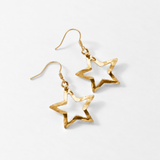 Gold Star Dangling Earrings - Hammered Star Earrings - Open Star Celestial Dangle Earrings