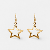 Gold Star Dangling Earrings - Hammered Star Earrings - Open Star Celestial Dangle Earrings