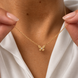 14k Gold Diamond Butterfly Necklace - Natural Diamond Pendant - Delicate Gold Jewelry For Women