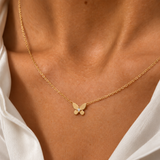 14k Gold Diamond Butterfly Necklace - Natural Diamond Pendant - Delicate Gold Jewelry For Women
