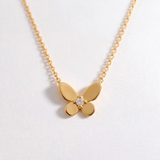 14k Gold Diamond Butterfly Necklace - Natural Diamond Pendant - Delicate Gold Jewelry For Women