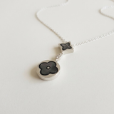 Black Mother of Pearl Clover Necklace - Double Clover Pendant - Four Leaf Clover Necklace