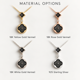Black Mother of Pearl Clover Necklace - Double Clover Pendant - Four Leaf Clover Necklace