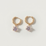 14K Dangling Natural Diamond Earrings - Diamond Huggie Hoop Earrings - Real Diamond Hoops