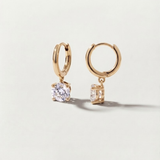 14K Dangling Natural Diamond Earrings - Diamond Huggie Hoop Earrings - Real Diamond Hoops