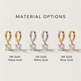 14K Dangling Natural Diamond Earrings - Diamond Huggie Hoop Earrings - Real Diamond Hoops