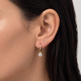 14K Dangling Natural Diamond Earrings - Diamond Huggie Hoop Earrings - Real Diamond Hoops
