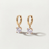 14K Dangling Natural Diamond Earrings - Diamond Huggie Hoop Earrings - Real Diamond Hoops
