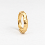 Gold Textured Faceted Band - 4mm Hammered Ring - Engravable Unique Wedding Band