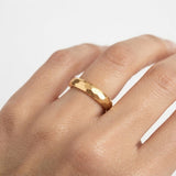 Gold Textured Faceted Band - 4mm Hammered Ring - Engravable Unique Wedding Band