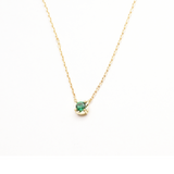 Dainty Emerald Gold Necklace - Green Solitaire Pendant - Solid 14k Gold Necklace