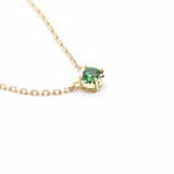 Dainty Emerald Gold Necklace - Green Solitaire Pendant - Solid 14k Gold Necklace
