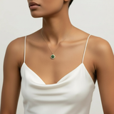 Gold Emerald Pendant - Flower Emerald Necklace - Green Flower Necklace