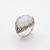 Moonstone Ring - White Statement Ring - Leaf Silver Ring