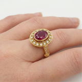 Gold Victorian Ruby Ring, Oval Ruby Vintage Ring, July Birthstone Ring