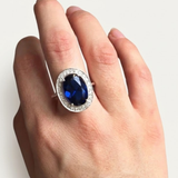 Sapphire Victorian Ring - Blue Cocktail Ring - 925 Sterling Silver Sapphire Diamond Cluster Ring