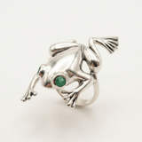 Silver Frog Ring – Natural Emerald Gemstone in 925 Sterling Silver – Vintage Frog Ring