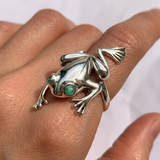 Silver Frog Ring – Natural Emerald Gemstone in 925 Sterling Silver – Vintage Frog Ring