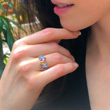 Amethyst, Citrine, and Topaz ring in sleek silver with radiant hues