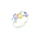 Amethyst, Citrine, and Topaz ring bringing harmony and positive energy