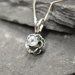 Blue Topaz necklace with vintage rose design for romantic styling