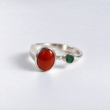 Red Coral Ring - Natural Emerald Ring - Red Green Vintage Ring
