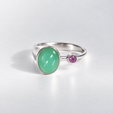 Chrysoprase Statement Ring - Two Stone Silver Ring - Chrysoprase Bezel Ring