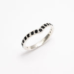 Black Natural Onyx Ring in a v-shaped band, crafted in Solid 925 Sterling Silver. Silver Chevron Band ideal as an everyday ring, perfect for wearing solo or ring stacking. 