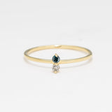 Diamond Gold Ring - Genuine Blue Diamond Ring - Solid Gold Ring