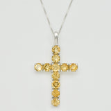 Yellow Cross Necklace- Citrine Cross Necklace - Natural Citrine Pendant