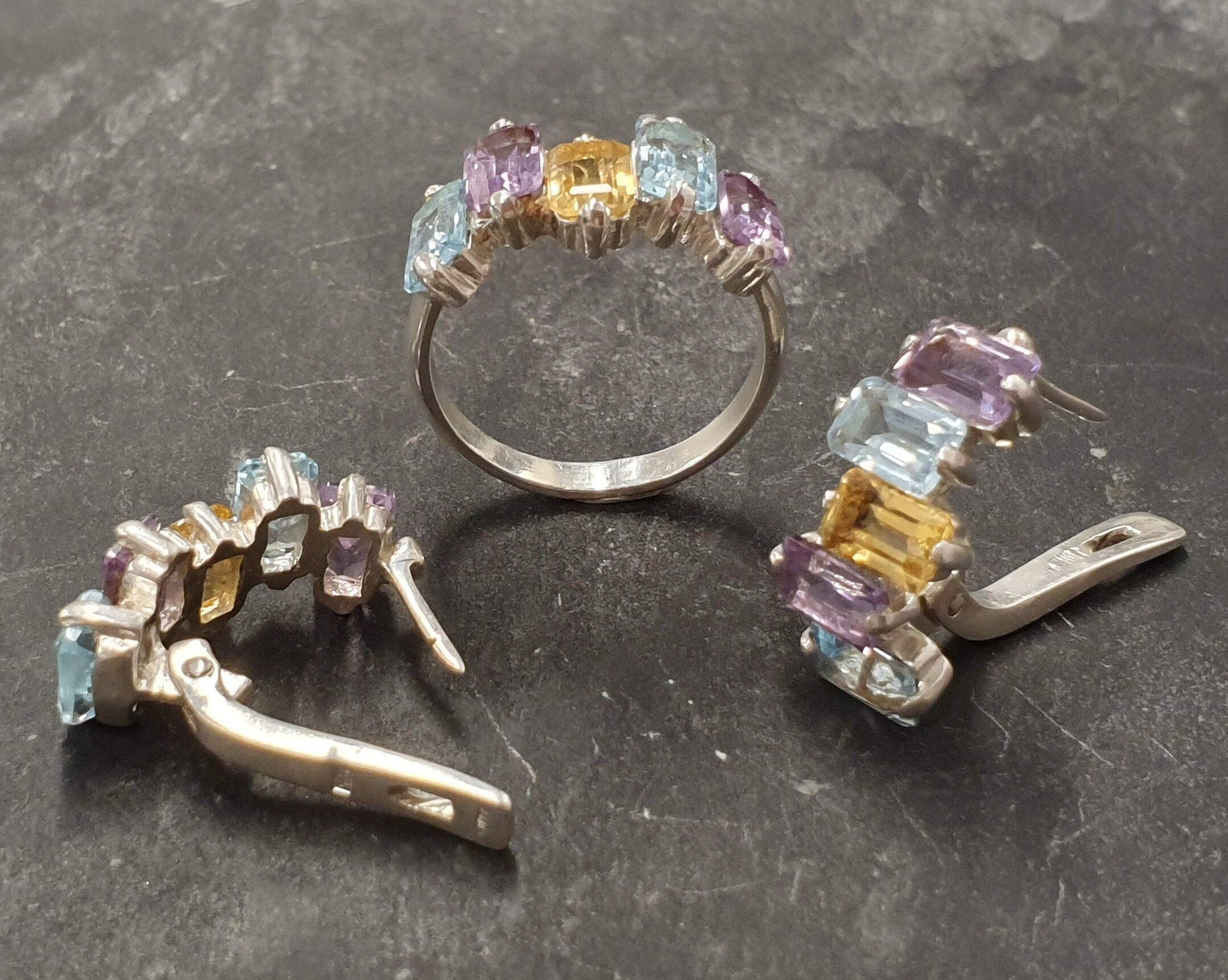 Amethyst, Citrine, and Topaz ring enhancing emotional clarity and joy