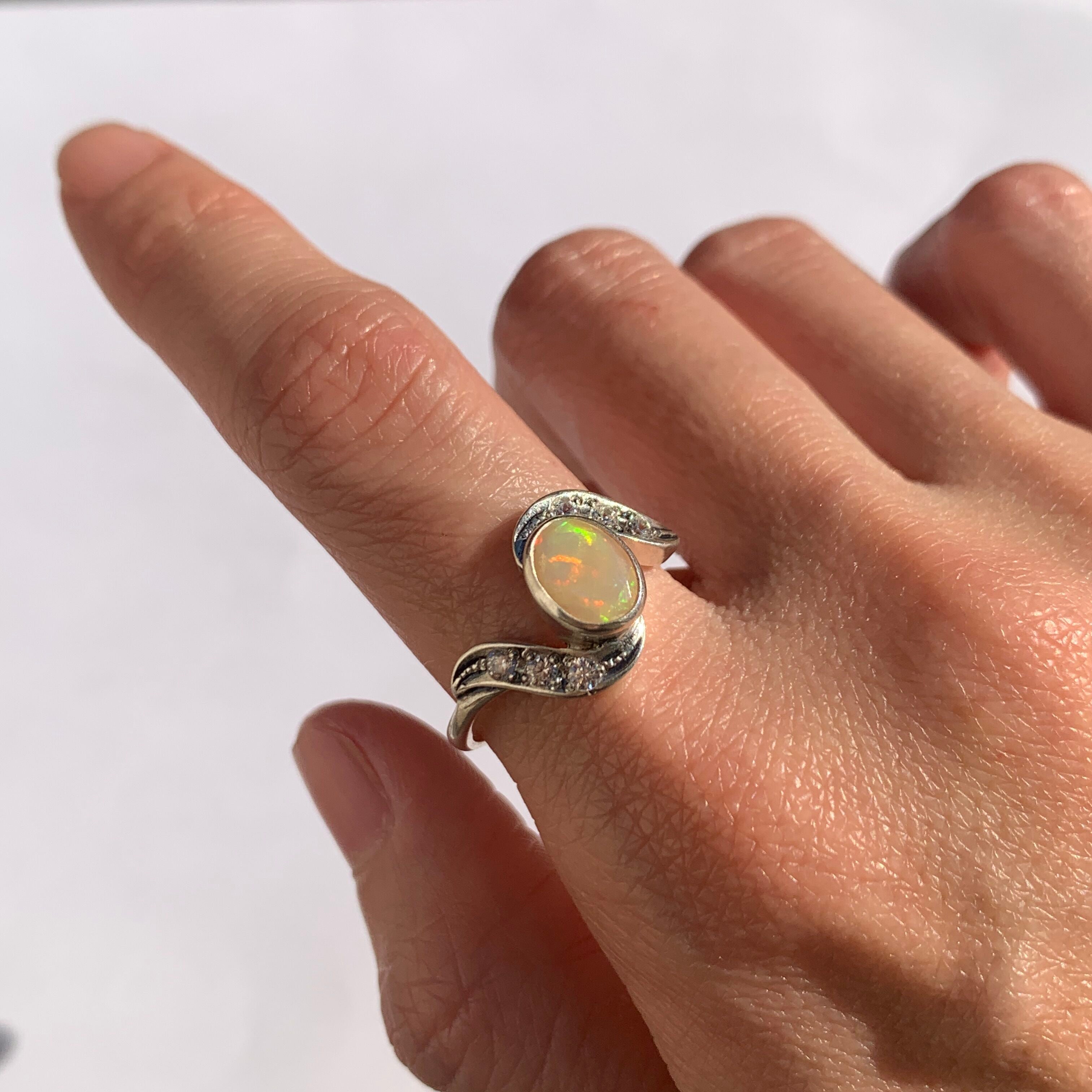 Genuine Opal Ring Fire Opal Ring Rainbow Engagement Ring
