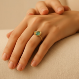 Two Stone Emerald Gold Ring - Statement Emerald Ring - Natural Emerald Ring