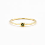 Genuine Emerald Ring set in Solid 14k Yellow Gold, in a dainty round cut, and natural green color. May birthstone ring that encourages growth, harmony, and deep emotional healing. Minimalist solid gold ring, perfect for everyday wear, and an ideal may birthday gift idea, or anniversary present.