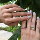 Ethiopian Opal eternity ring in gold with round cabochon gemstones, ideal for stacking or wearing solo, symbolizing everlasting love and inspiration, a meaningful October birthstone gift for weddings, anniversaries, and romantic milestones.