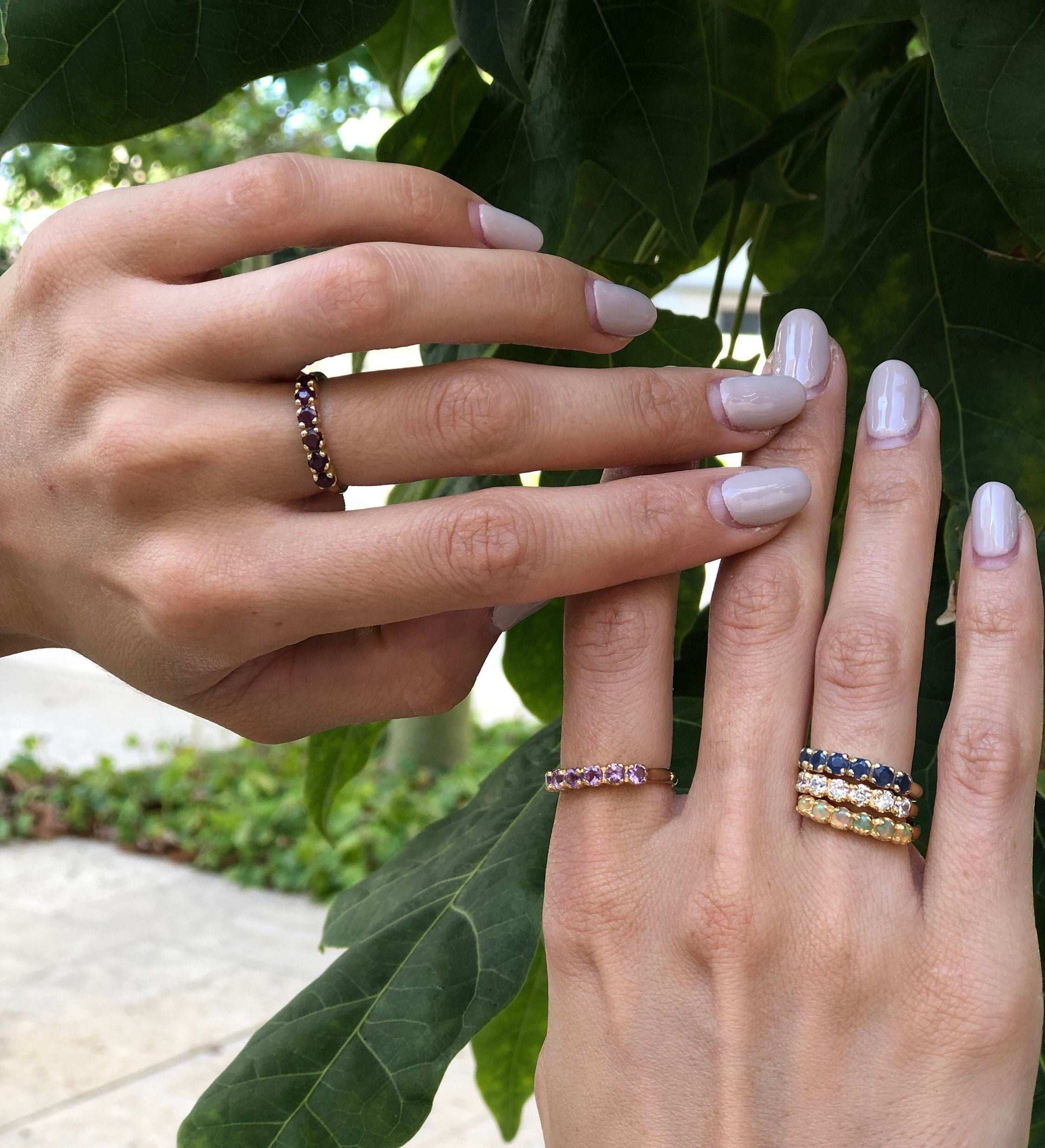 Ethiopian Opal eternity ring in gold with round cabochon gemstones, ideal for stacking or wearing solo, symbolizing everlasting love and inspiration, a meaningful October birthstone gift for weddings, anniversaries, and romantic milestones.