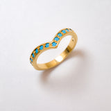 Natural Blue Turquoise Ring set in 18k Gold Vermeil over Solid 925 Sterling Silver. December birthstone in natural blue color, and round cut, in a Chevron band and eternity style. Ideal ring gift idea for her, can be worn daily, solo or as a stack ring