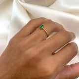 Real Gold Emerald Ring - Baguette Emerald Ring - Dainty Green Square Ring