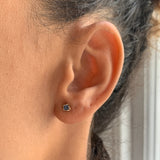 Dainty Sapphire Earrings - White Gold Sapphire Studs - Sapphire Flower Earrings