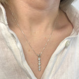 Vertical Diamond Pendant - Long Bezel Necklace - Silver  Bubble Necklace